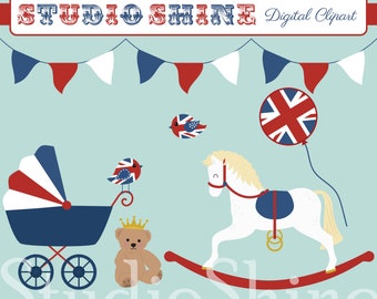 British Baby Nursery Clipart - Digital Clip art for scrapbooking, baby shower party invitations - Instant Download Commercial Use