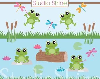 Frog Fun | Cute Frog Clip Art | Digital Clip Art Vector EPS and PNG Files | Instant Download Clipart Personal and Commercial Use