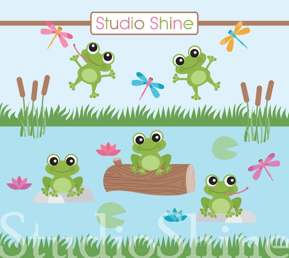 Frog Fun | Cute Frog Clip Art | Digital Clip Art Vector EPS and PNG Files | Instant Download Clipart Personal and Commercial Use