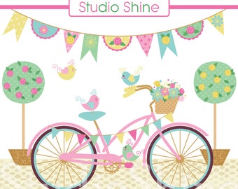 Digital Clipart - Lovely Day for a Ride - Cute bird clipart, digital clip art, bicycle, travel - Instant Download Clipart Commercial Use