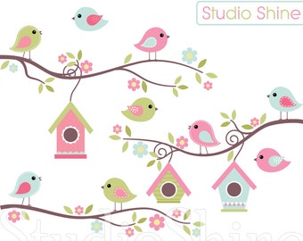Digital Clipart - Home Tweet Home - Cute Birds Clip art for scrapbooking, party invitations, Personal and Small Commercial Use