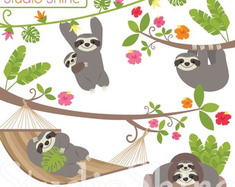 Digital Clipart, Sloth Life, Cute Animal Clip Art, PNG Files Vector EPS Instant Download Clipart Personal and Commercial Use