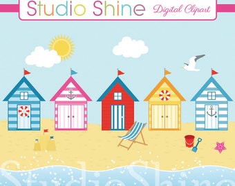 Digital Clipart - By The Seaside - Beach Hut Nautical Ocean Sea Clip Art Vector EPS PNG Clipart Personal and Commercial Use Instant Download