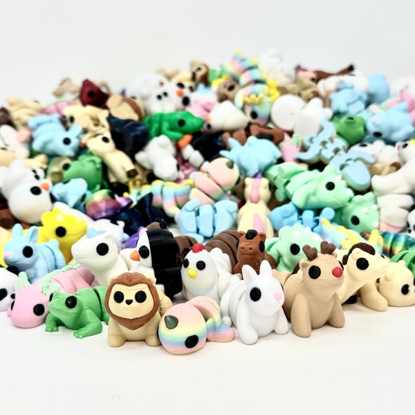 Goody Bag of Micro Animals - Assortment of Bunnies, Dolphins, Narwhal, Dinos Pandas Turtles, Dragons, more Articulating, Easter 3D Printed