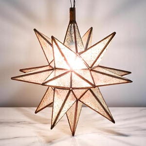 Lanterna a stella marocchina: lampada a sospensione in vetro trasparente testurizzato fatta a mano