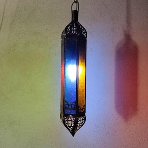 Handgefertigte marokkanische Glas Pendelleuchte: Boho Laterne mit Bronze Finish