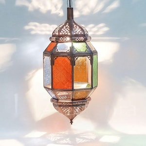 Farol de vitral marroquí hecho a mano: lámpara colgante estilo bohemio