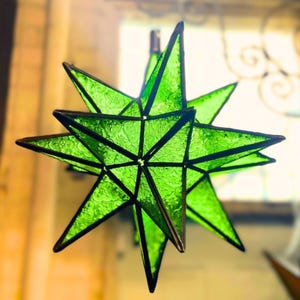 Moroccan Green Star Lantern: Boho Glass & Metal Pendant Light
