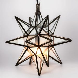 Moravian Star Lantern: Clear Glass & Metal Pendant Light, Boho Decor