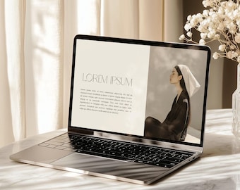 Marble Desk MacBook Mockup | Luxury Workspace Laptop Mockup | Neutral Branding PSD | Feminine Aesthetic Mockup | Website Display | Aesthetic