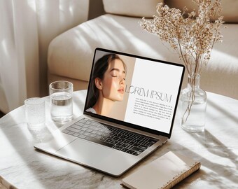 Clean Professional MacBook Mockup | Neutral Workspace PSD | Feminine Digital Mockup | Minimalist Photoshop Template | Editorial Aesthetic