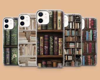 Boekenplanktelefoonhoes met bloemen, boekenwurmontwerp, matte print