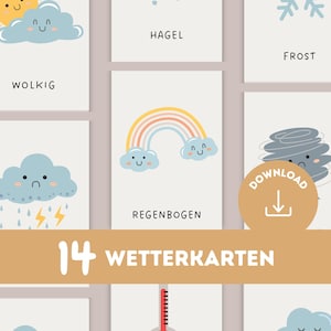 14 cartes météo pour enfants | Illustrations météo mignonnes | Téléchargement numérique pour impression | Cartes mémoire