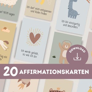 20 Affirmationskarten für Kinder | Digitaler Download A4 zum Ausdrucken und Ausschneiden | Liebevolle Mutmachkarten