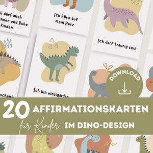 20 tarjetas de afirmación para niños con motivos de dinosaurios | Descarga digital A4 para imprimir y recortar | Tarjetas de ánimo con mucho cariño