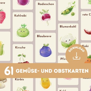 61 cartes de fruits et légumes pour enfants | Cartes d'apprentissage imprimables | Découvrir les fruits et légumes de manière ludique