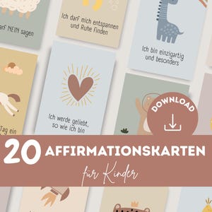20 tarjetas de afirmación para niños | Descarga digital A4 para imprimir y recortar | Tarjetas de ánimo con cariño