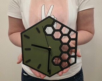 Wall clock "Honeycomb" / Natural colors / 3D print / Wall decoration / Elegant design / Modern / Sustainable