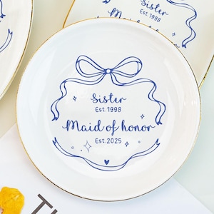 Plato personalizado para anillos de dama de honor, regalo de bodas para hermana, plato para joyas de la dama de honor, recuerdos de dama de honor, plato para joyas de propuesta de compromiso