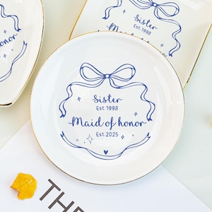 Plato personalizado para anillos de dama de honor, regalo de bodas para hermana, plato para joyas de la dama de honor, recuerdos de dama de honor, plato para joyas de propuesta de compromiso