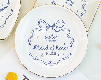 Plato personalizado para anillos de dama de honor, regalo de bodas para hermana, plato para joyas de la dama de honor, recuerdos de dama de honor, plato para joyas de propuesta de compromiso
