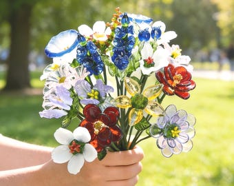 Handmade Glass Birth Flower Bouquet, Forever Birth Month Bloom, Mother's Day Gift, Personalized Blown Glass Flowers, Birthday Gift for Mom