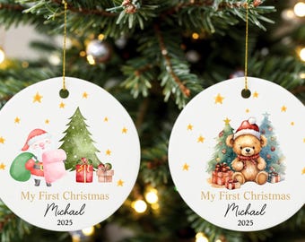 Baby's First Christmas Bauble, Personalized Baby 1st Christmas Ornament, Cute Santa Claus Ceramic Ornament, Newborn 1st Christmas Keepsake