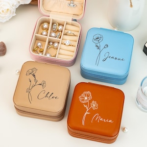 Portagioielli personalizzato, portagioielli con fiori di nascita per damigella d'onore, portagioielli da viaggio, regalo per la festa della mamma, regalo per la festa nuziale per amica