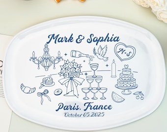 Bandeja de boda personalizada para novias con nombres, fecha y lugar, regalo de boda para pareja, recuerdo de boda, decoración de boda para recién casados