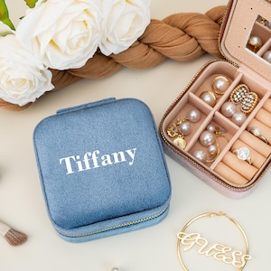 Joyero personalizado de terciopelo, regalo para novia, joyero de viaje, recuerdos de boda, regalo del Día de la Madre, regalo de cumpleaños para ella, regalo de graduación.