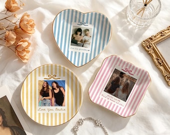 Bandeja personalizada para joyas con foto de tu mejor amiga, soporte para joyas de hermana, bandeja de cerámica para anillos para amiga, regalo para dama de honor, regalo de cumpleaños para ella.
