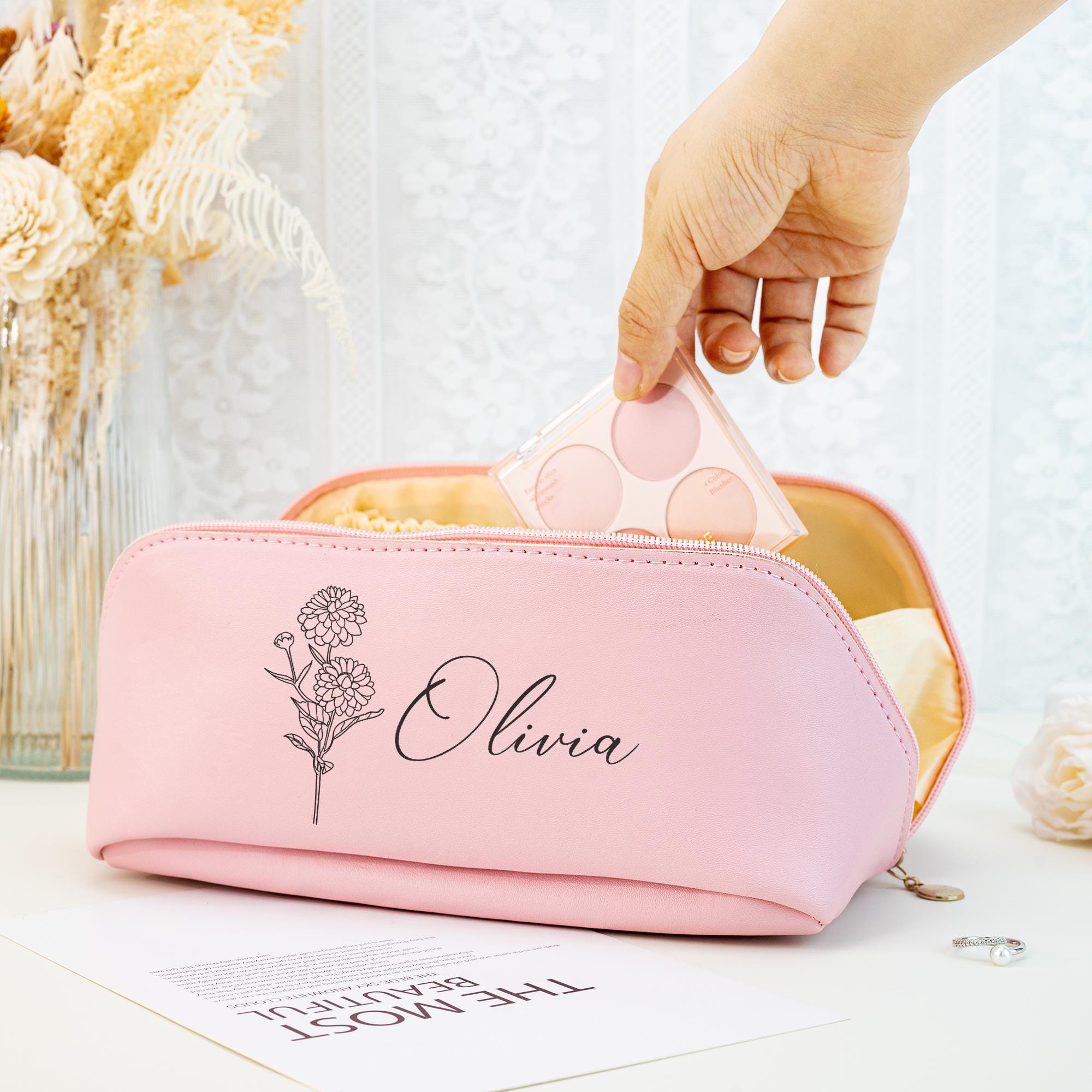 Glitzer-Make-up-Tasche Mit „Braut“-Aufnäher – Personalisierbar, Wasserdicht, Ideal Als Hochzeitsgeschenk