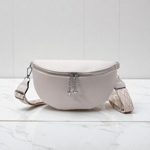 Textured Faux Leather Crossbody Bag for Women – Half Moon Sling Purse with Pattern Strap – Stylish Vegan Shoulder Bag for Day & Night