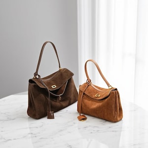Vintage Suede Shoulder Bag – Soft Leather Handbag for Women | Retro Boho Purse, Minimalist Tote, Everyday Gift for Her | Brown Tan Bags