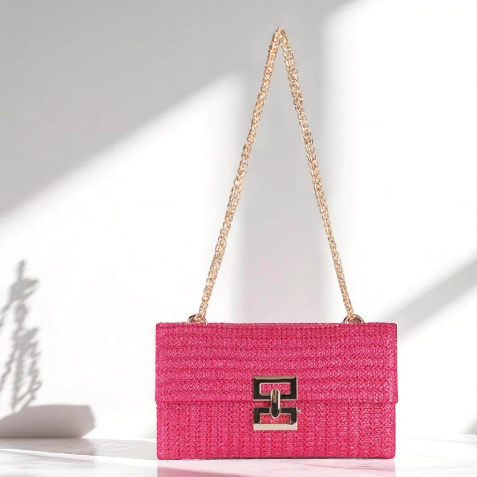 Ladies Woven Straw Clutch Bag With Chain Strap | Summer 