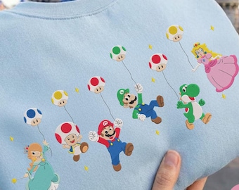 EMBROIDERED Super Mario Characters Sweatshirt Tshirt Hoodie, Mario Luigi Yoshi Peach Rosalina Tee, Epic Universe Embroidery shirt Gift