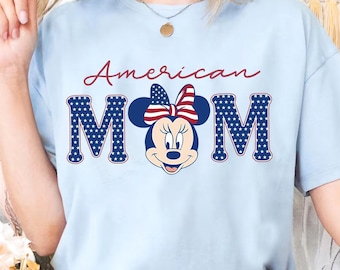 Comfort Colors® Minnie Mouse American Mom Shirt, Disney 4th of July Tee, Disney Mother's Day Shirt For Mama Grandma, Disney Family 2026 Tee