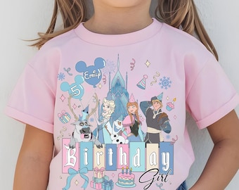 Camiseta personalizada de Frozen para niña de cumpleaños, camiseta personalizada de Elsa, Anna, la princesa Olaf y Kristoff, camiseta familiar para viaje de cumpleaños a Disneyland WDW