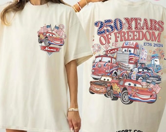 Comfort Colors® Personalized Disney Cars 4th July 2026 Shirt, Radiator Springs 250th Anniversary Tee, Disneyland WDW Family Matching Shirt