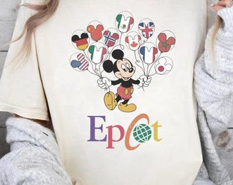 Retro Epcot Shirt Mickey Flags of Nations Comfort Colors Shirt, Magic Kingdom WDW Tee, Disney Epcot World Tour Shirt Disney 2026 Family Trip