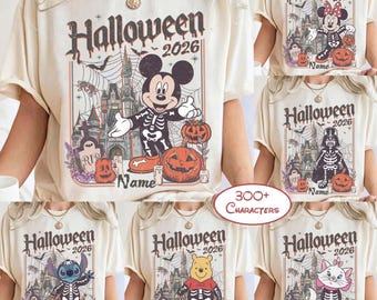 Comfort Colors® Custom All Characters Skeleton Halloween Shirt, Disneyland WDW Halloween Trip Tee, Mickey's Not So Scary Halloween Party Tee