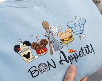 Sudadera con capucha bordada Remy Bon Appetit, atuendo de Disneyland Magic Kingdom WDW Epcot, camisa bordada de Disney Ratatouille, regalo