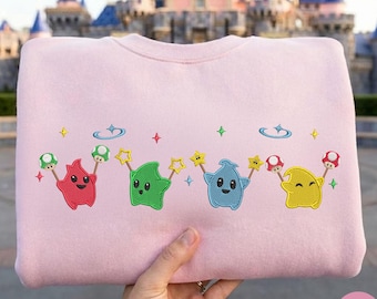 EMBROIDERED Mario Galaxy Luma Sweatshirt Tshirt Hoodie, Cute Star Luma Outfit, Super Mario Galaxy Embroidery shirt Gift, Birthday Boy Girl