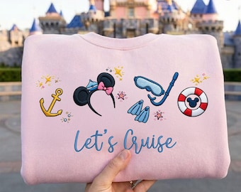 Sudadera con capucha y camiseta Coquette Disney Cruise 2026 bordadas, conjunto de vacaciones náuticas Disney, camiseta bordada a juego para la familia.