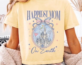 Retro Happiest Mom On Earth Boxy Tee Comfort Colors Shirt, Disney Castle Tee, Coquette Bow Mom T-Shirt, Mother's Day Gift For Mom