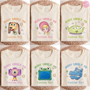 Comfort Color® Personalized Toy Story Characters "Most Likely To" Shirt, Lilypad Buzz Woody Jessie Tee, WDW Disneyland Family Matching Tee afbeelding 4