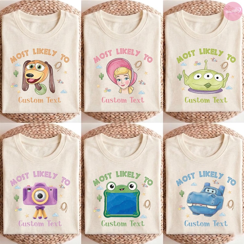 Comfort Color® Personalized Toy Story Characters "Most Likely To" Shirt, Lilypad Buzz Woody Jessie Tee, WDW Disneyland Family Matching Tee afbeelding 4