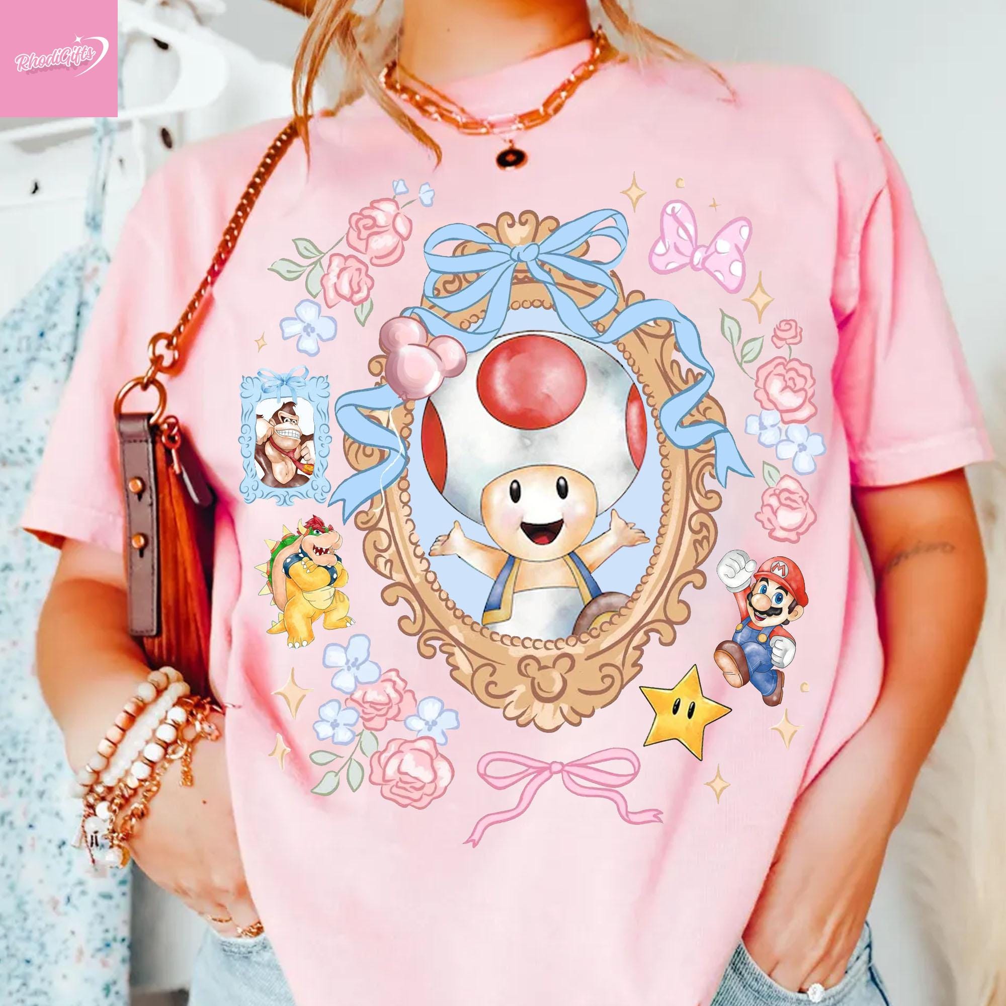 Coquette Bow Toad Mario Baby Tee Crop Tank, Mario Womens Shirt, Coquette Strawberries, Girls Trip Shirt, Mario Coquette Shirt