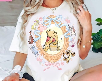 Watercolor Coquette Bow Pooh and Friends Shirt, Disney Winnie The Pooh Shirt, Magical Kingdom Shirt, Disneyland Pooh Bear Shirt