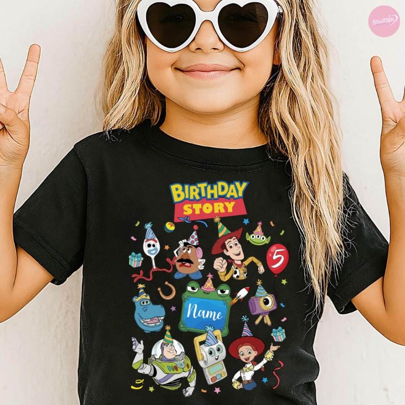 Personalized Birthday Story Shirt, Toy Story 5 Birthday Trip Tee, Buzz Woody Jessie Family Birthday Tees, Birthday Boy Girl Gift image 5